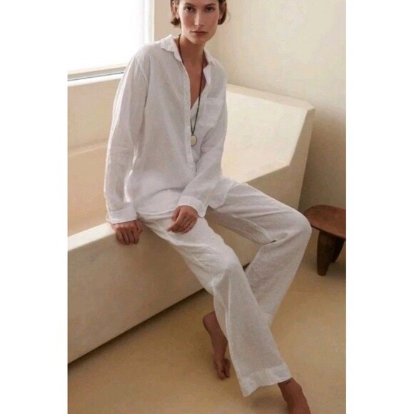 Velvet by Jenny Graham Pants Womens Medium White Linen Wide Leg Lagenlook Beach - Picture 3 of 15